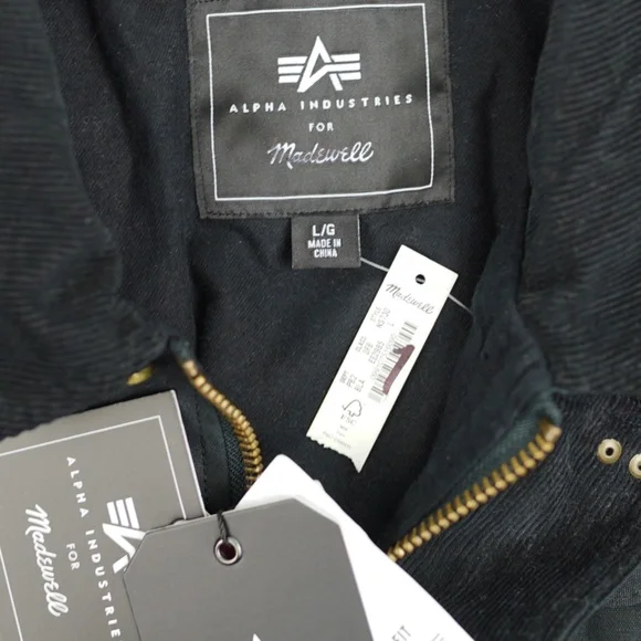 New Madewell x Alpha Industries Size L Waxed Cotton Car Coat Black $265 NS730 - Picture 6 of 6